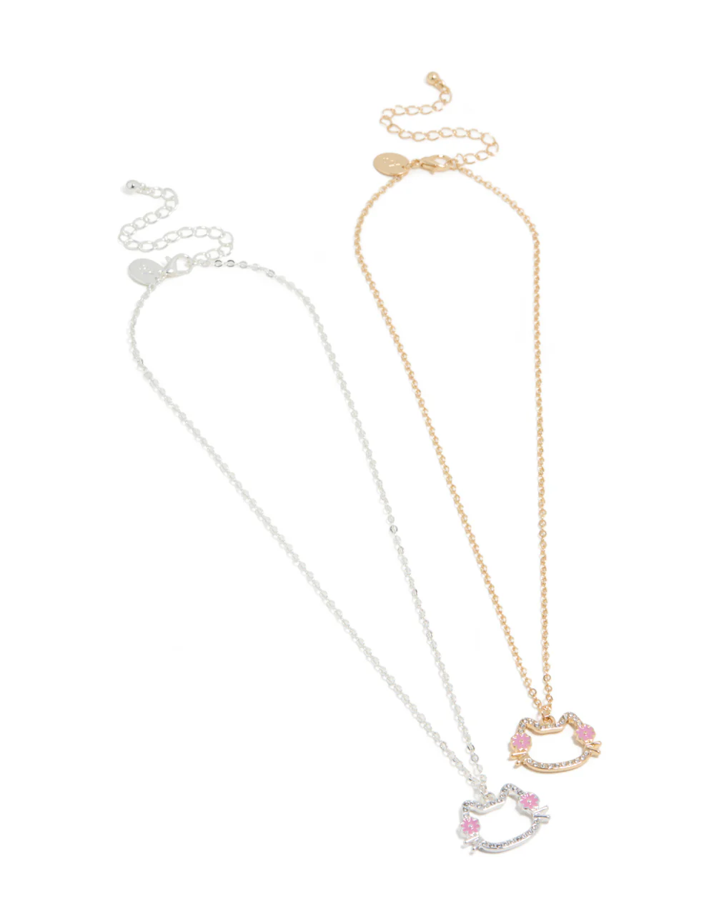 Kids Mixed Metal Diamante Best Friends Cat Necklace 2 Pack - Image 2