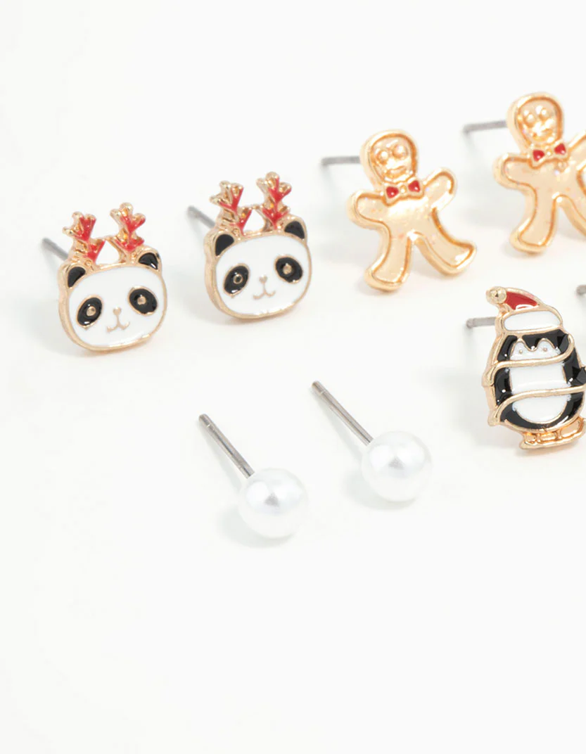 Kids Panda & Penguin Stud Earrings 6-Pack - Image 2