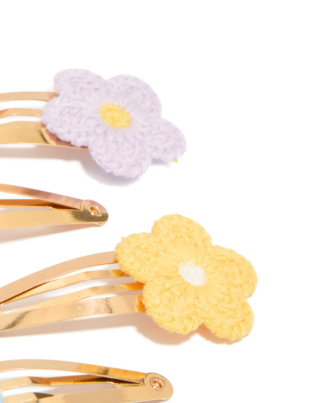 Kids Pastel Crochet Flower Snap Clips 4-Pack - Image 3