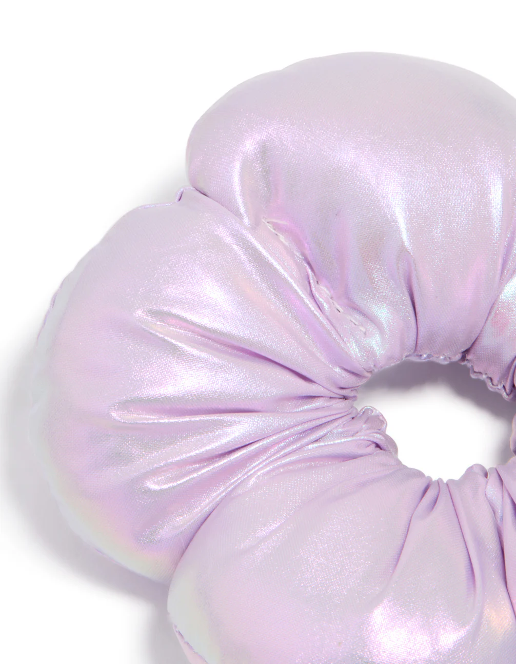 Kids Purple Metallic Puffy Fabric Flower Scrunchie - Image 2