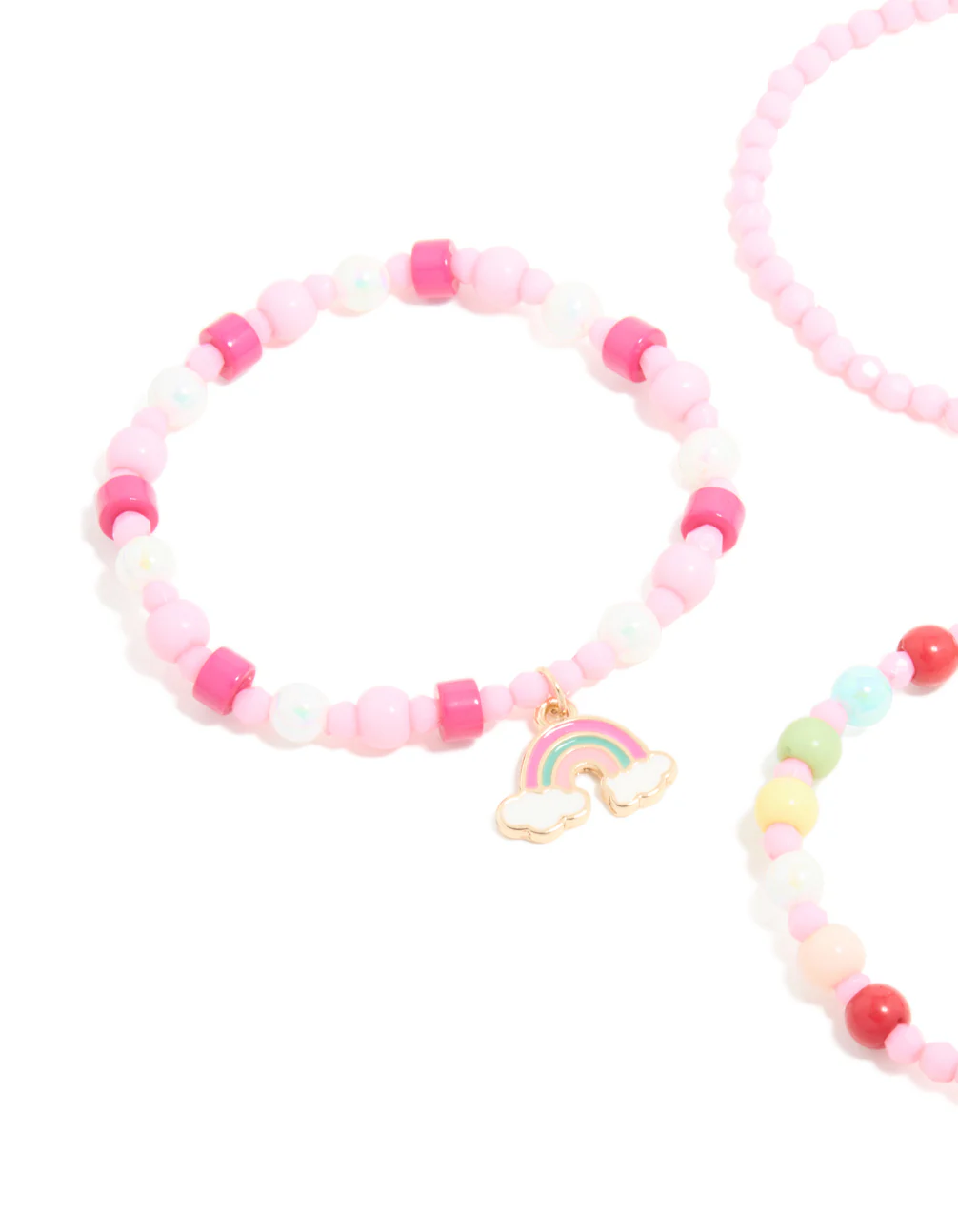 Kids Rainbow Charm Beaded Stretch Bracelets 3-Pack - Image 2