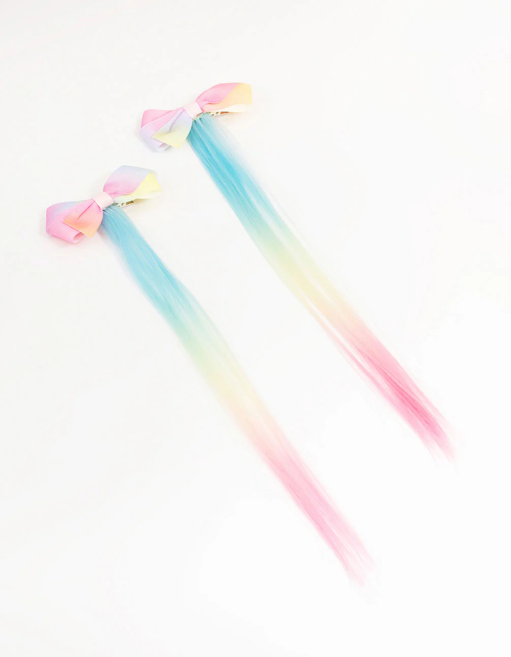 Kids Rainbow Fabric Bow & Faux Hair Clips 2-Pack