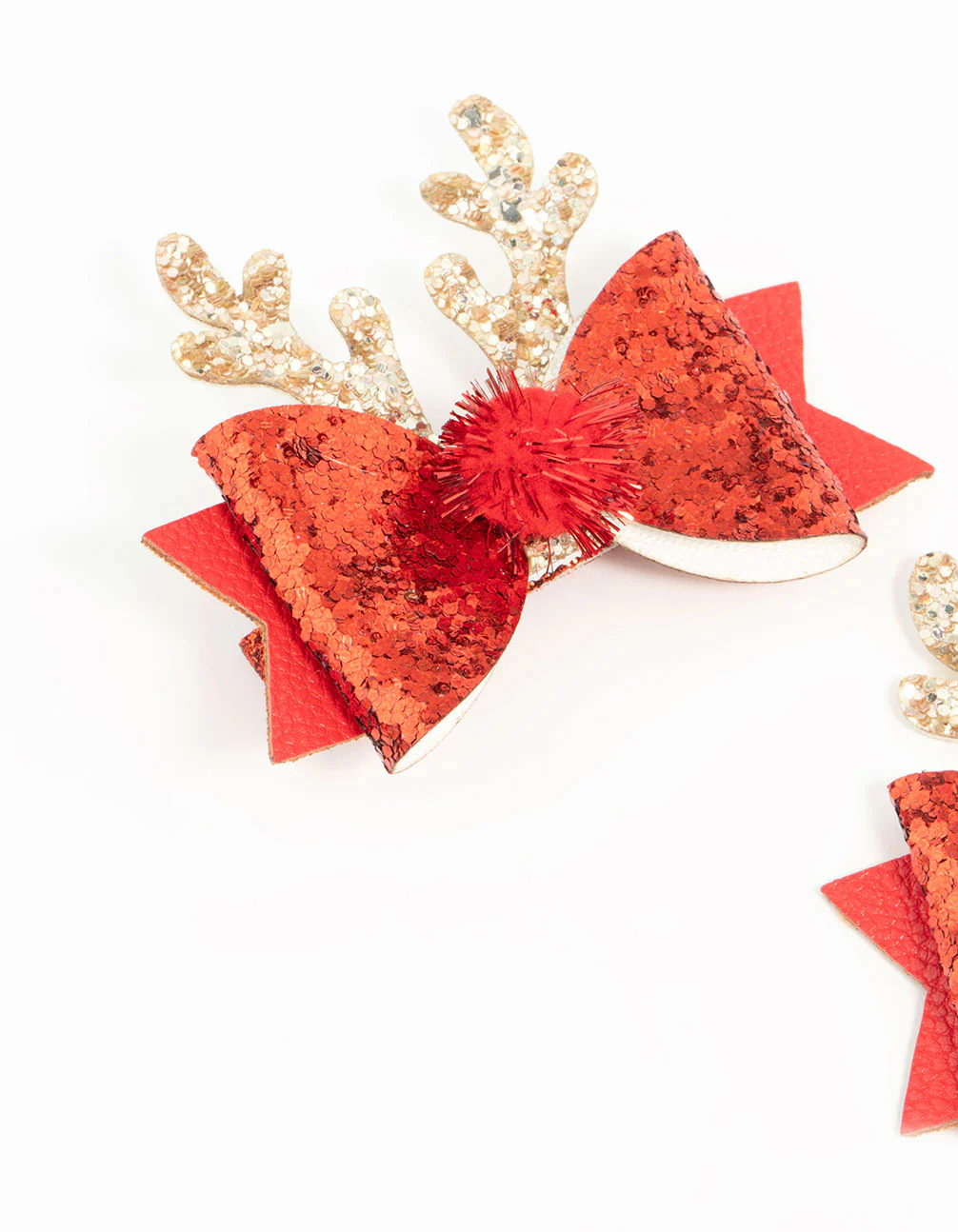Kids Red Fabric Bow & Reindeer Clips 2-Pack - Image 2