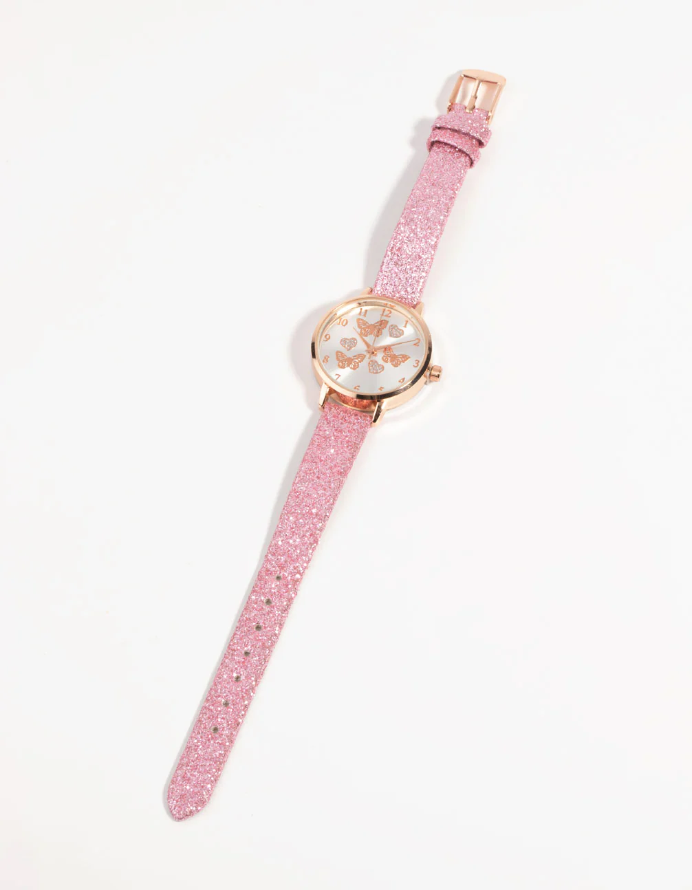 Kids Rose Gold Butterfly Glitter Watch - Image 2