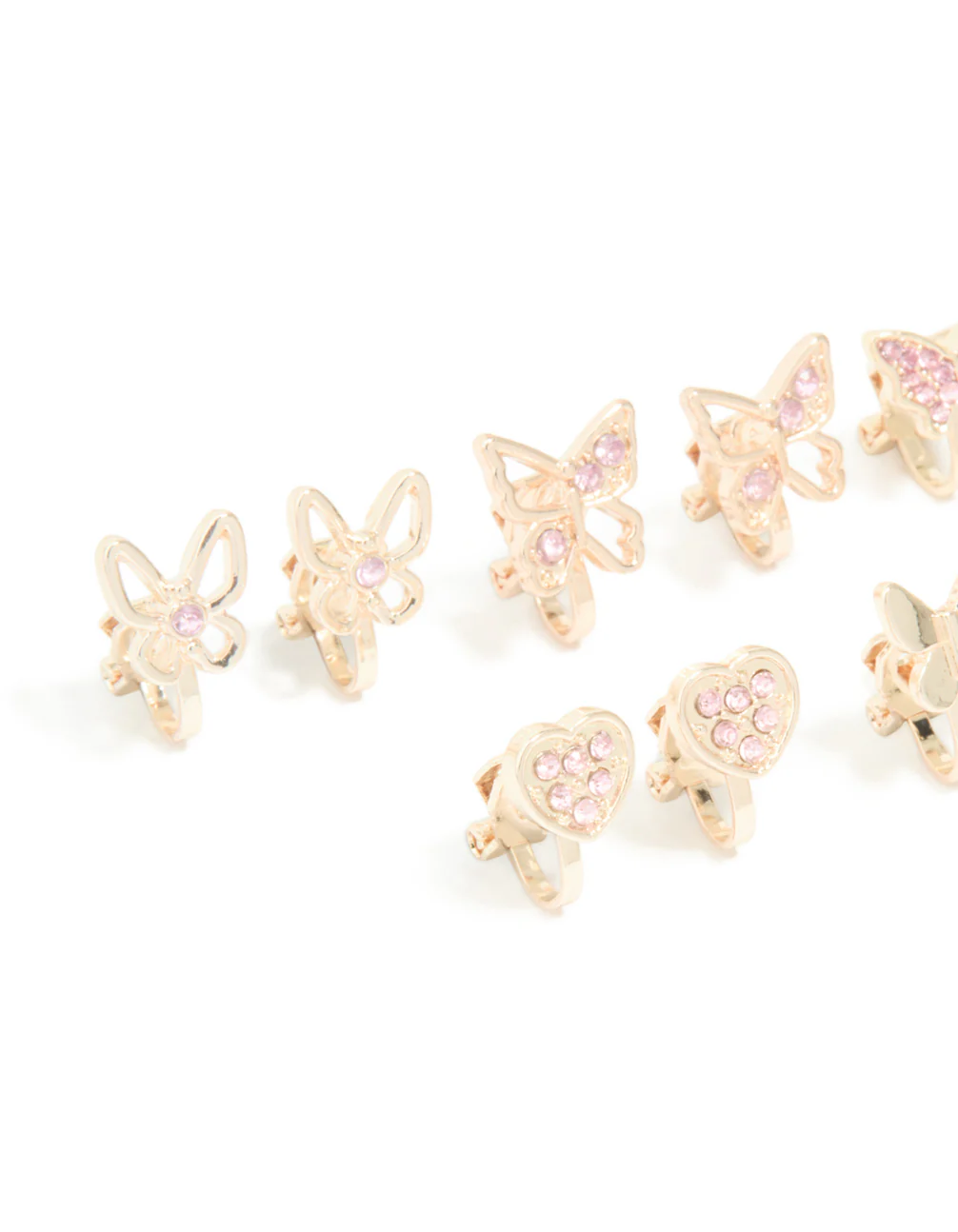 Kids Rose Gold Pink Diamante Butterfly Clip On Earrings 5-Pack - Image 2
