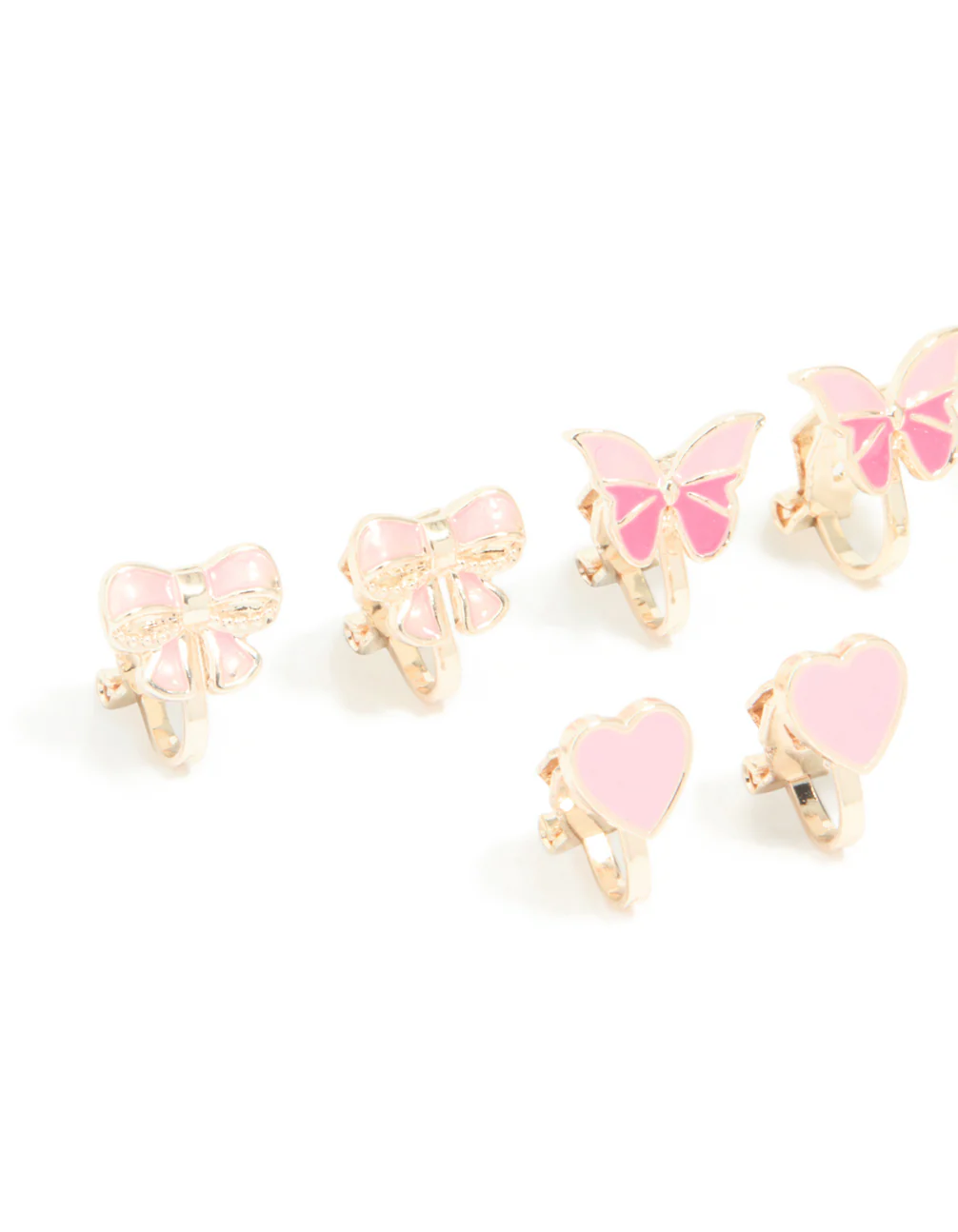 Kids Rose Gold Rainbow & Pink Bow Clip On Earrings 6-Pack - Image 2