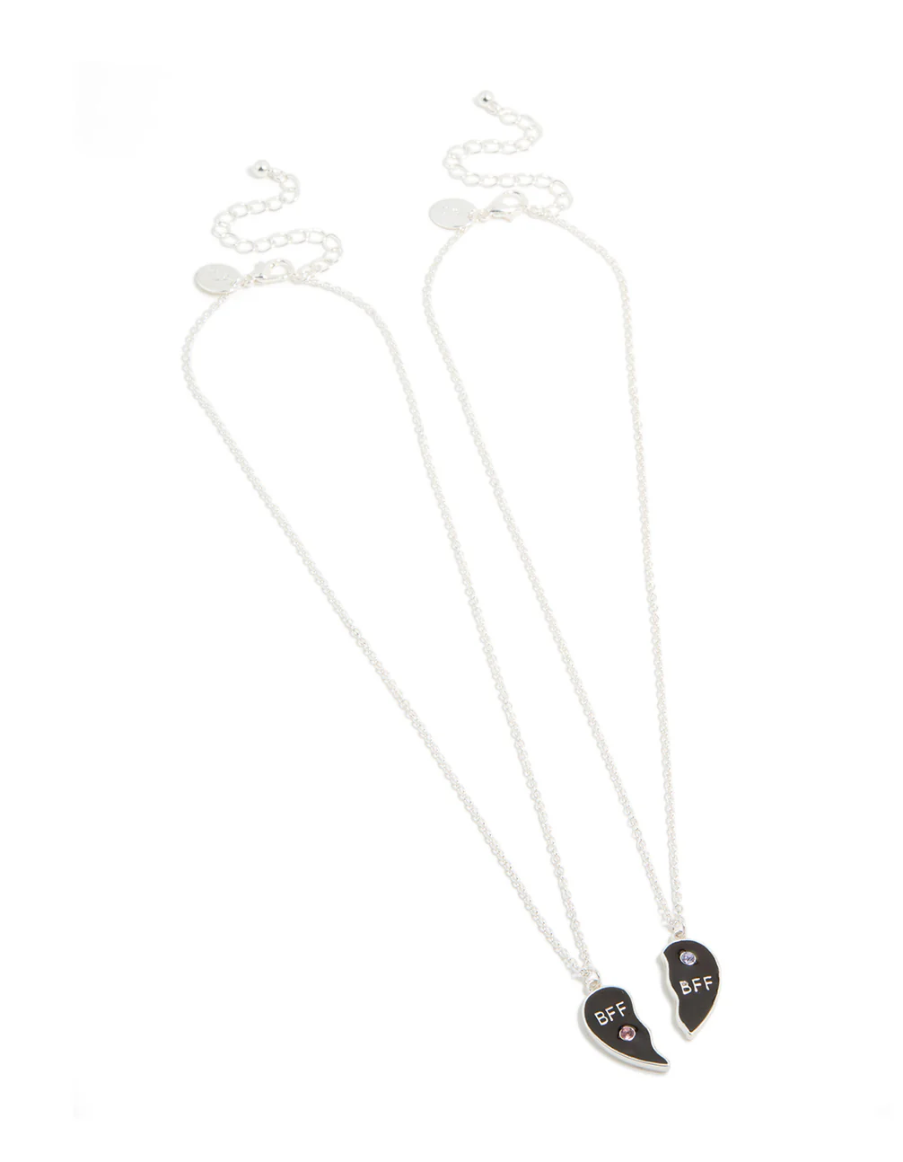 Kids Silver Mood Diamante BFF Heart Necklaces 2-Pack - Image 2