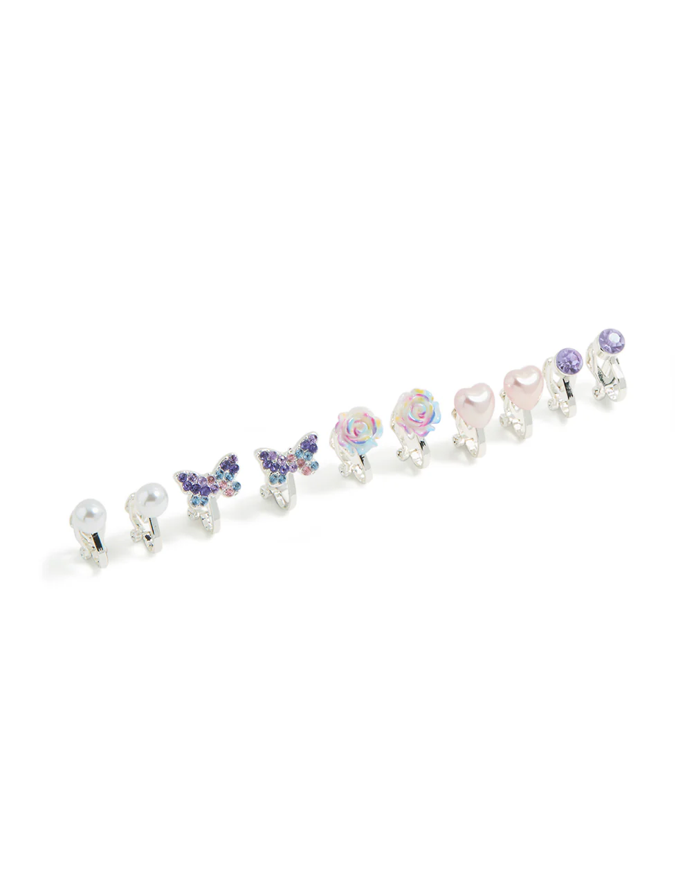 Kids Silver Ombre Rose & Pearl Clip-On Earrings 5-Pack