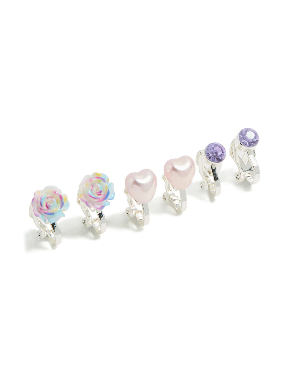 Kids Silver Ombre Rose & Pearl Clip-On Earrings 5-Pack - Image 3