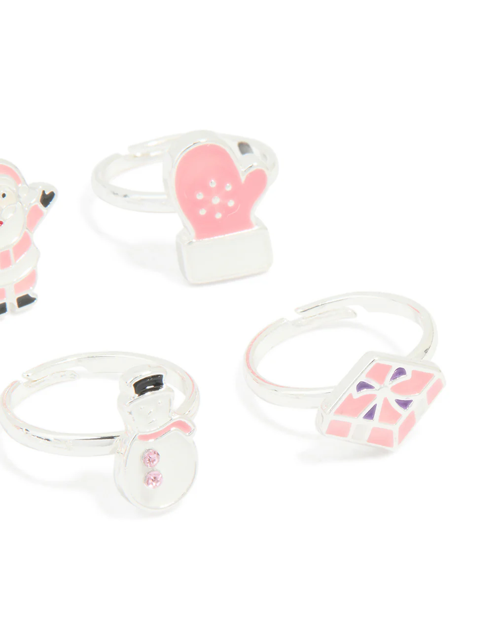 Kids Silver Santa & Winter Gloves Rings 6-Pack - Image 3