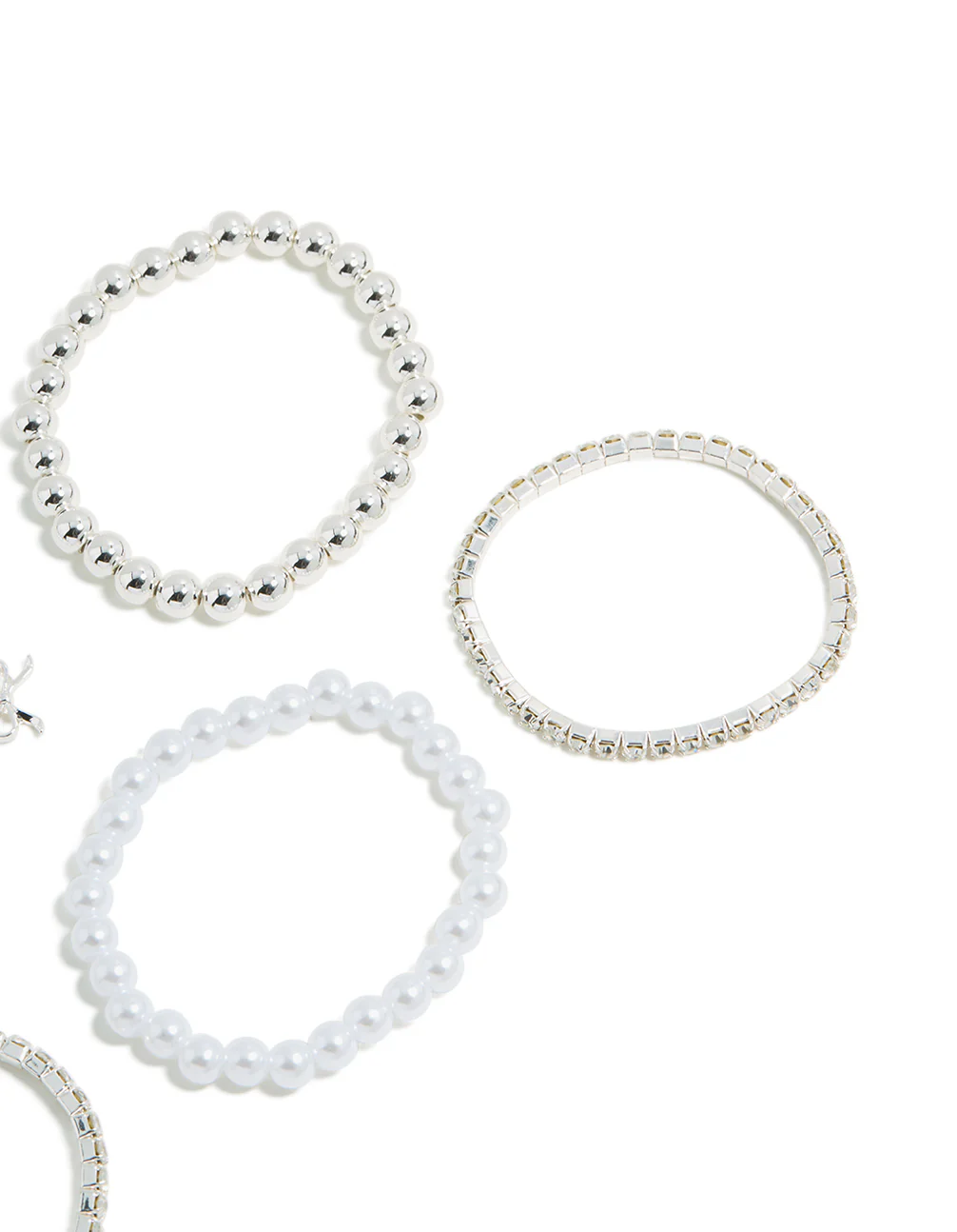 Kids Silver Tennis & Pearl Bow Stretch Bracelets 5-Pack - Image 3