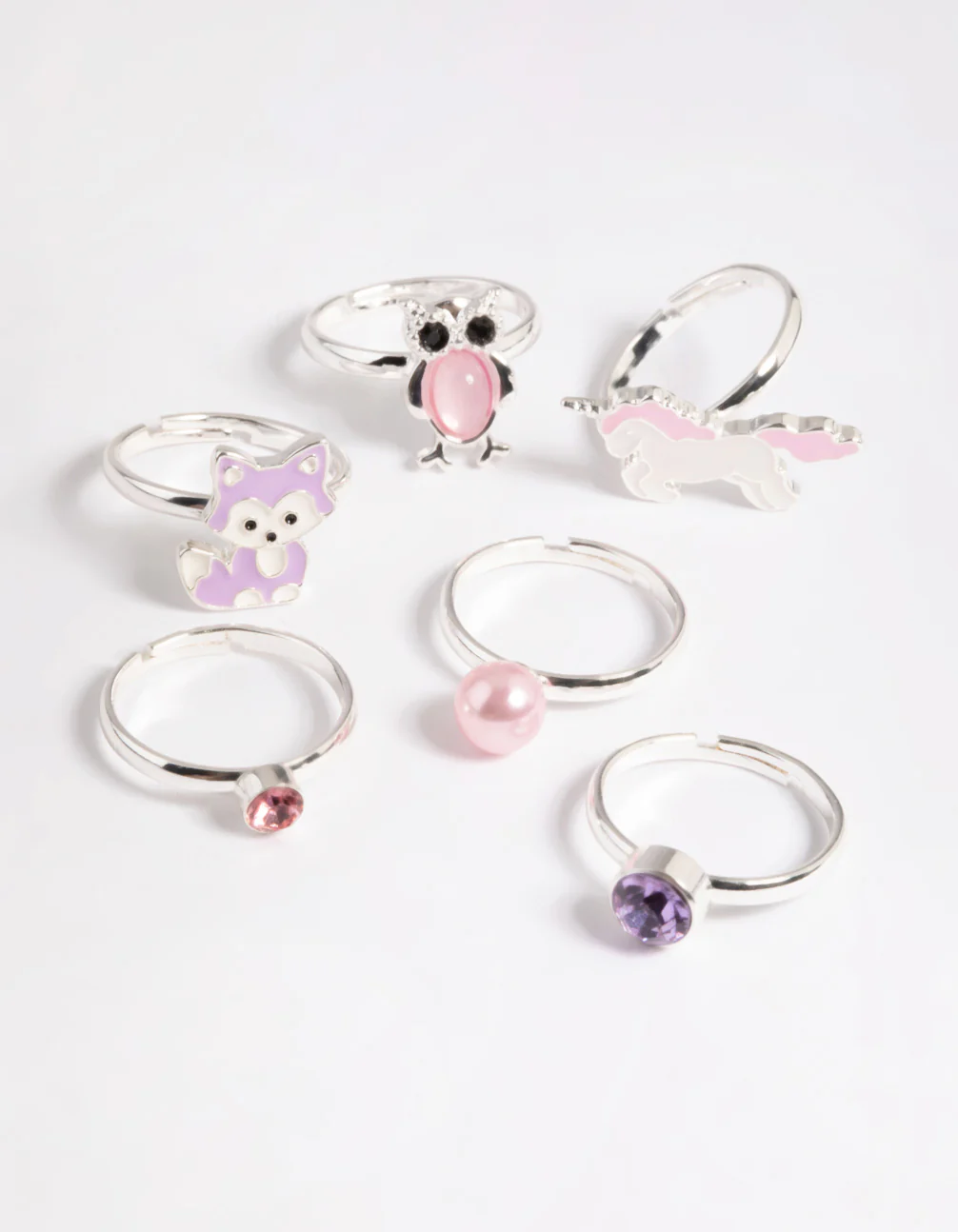 Kids Silver Animal Motif Ring 6-Pack
