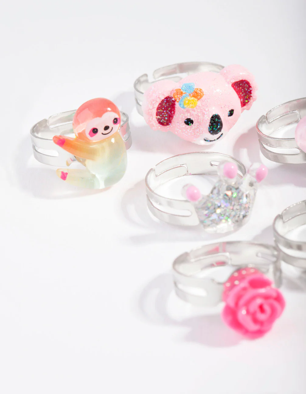 Kids Silver Sloth & Koala Ring 6-Pack - Image 2