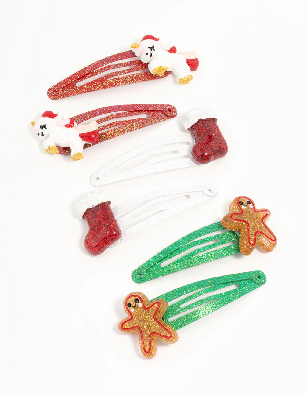 Kids Unicorn & Gingerbread Man Snap Clips 6-Pack