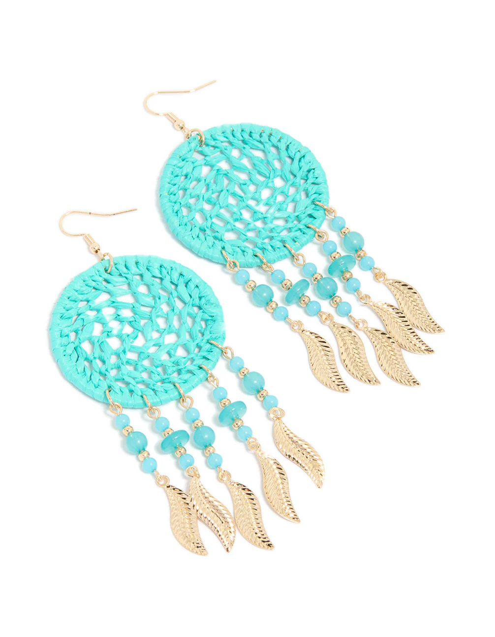 Light Blue Fabric Dreamcatcher Drop Earrings - Image 2