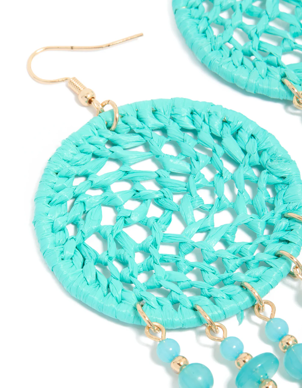 Light Blue Fabric Dreamcatcher Drop Earrings - Image 4