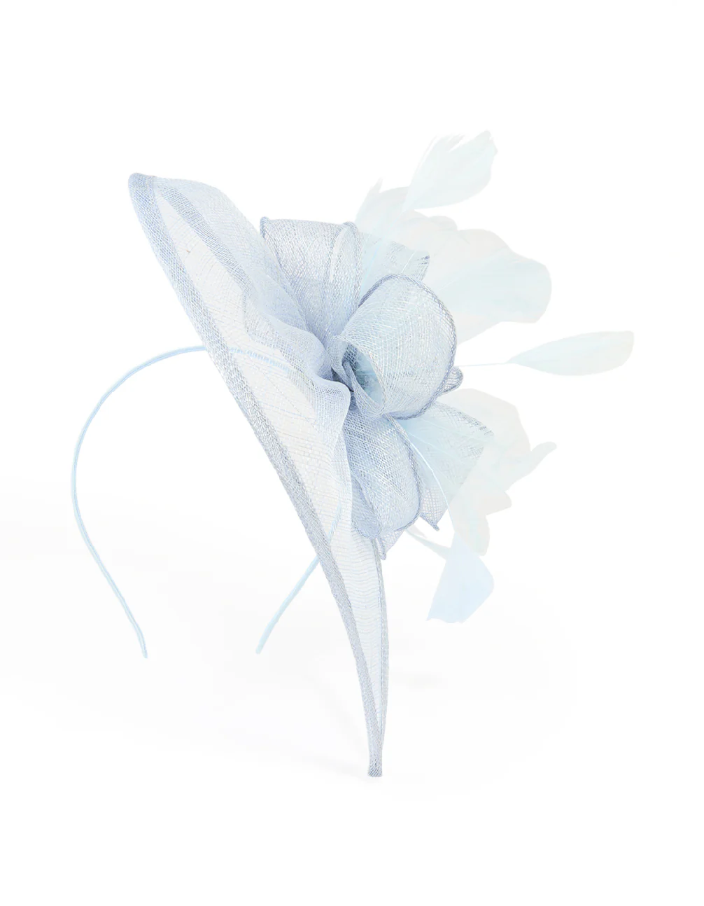 Light Blue Sinamay Feather Teardrop Shaped Fascinator