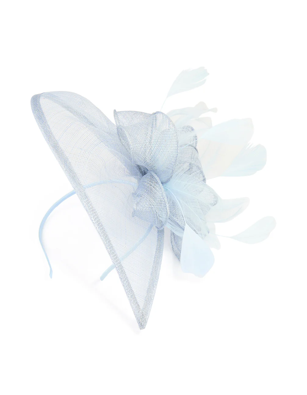 Light Blue Sinamay Feather Teardrop Shaped Fascinator - Image 3