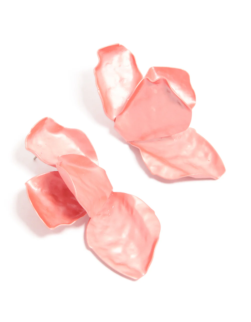 Light Pink Coated Metal Flower Petal Drop Earrings - Image 2
