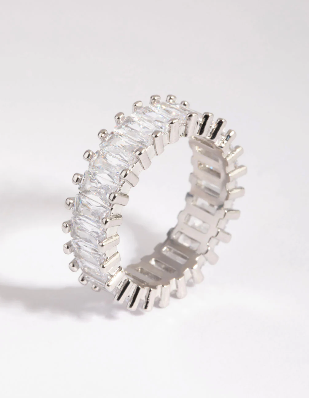 Rhodium Diamond Simulant Baguette Ring - Image 2