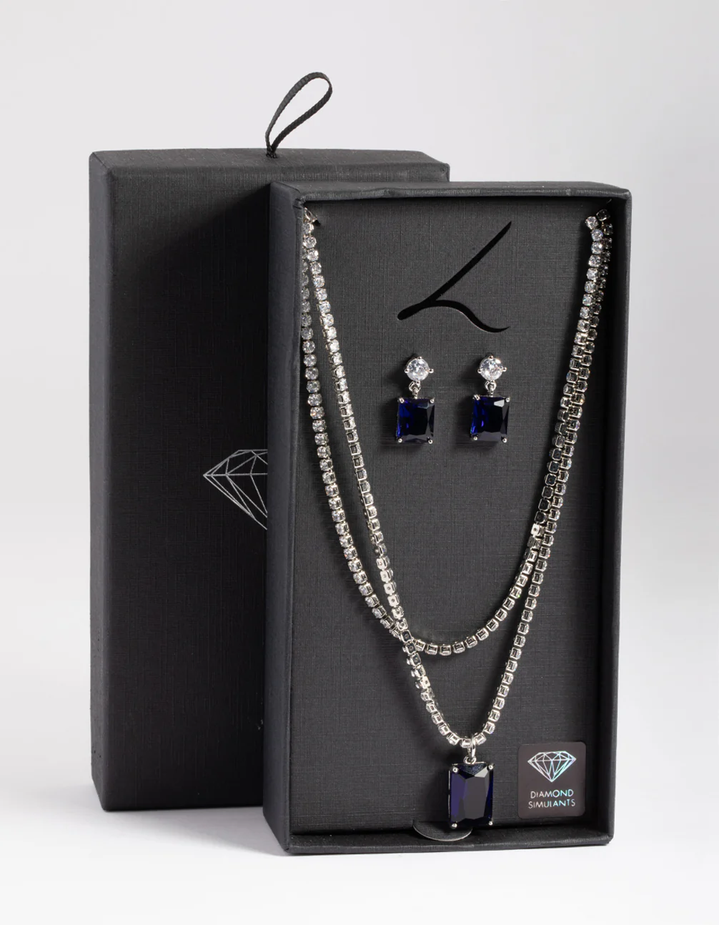 Silver Diamond Simulant Sphere Drop Earrings & Necklace Set - Image 2
