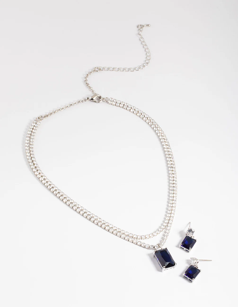 Silver Diamond Simulant Sphere Drop Earrings & Necklace Set - Image 3