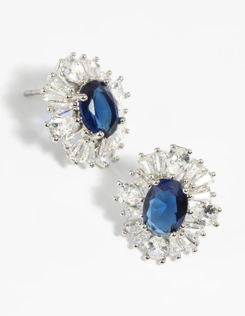 Diamond Simulant Sapphire Vintage Stud Earrings - Image 3