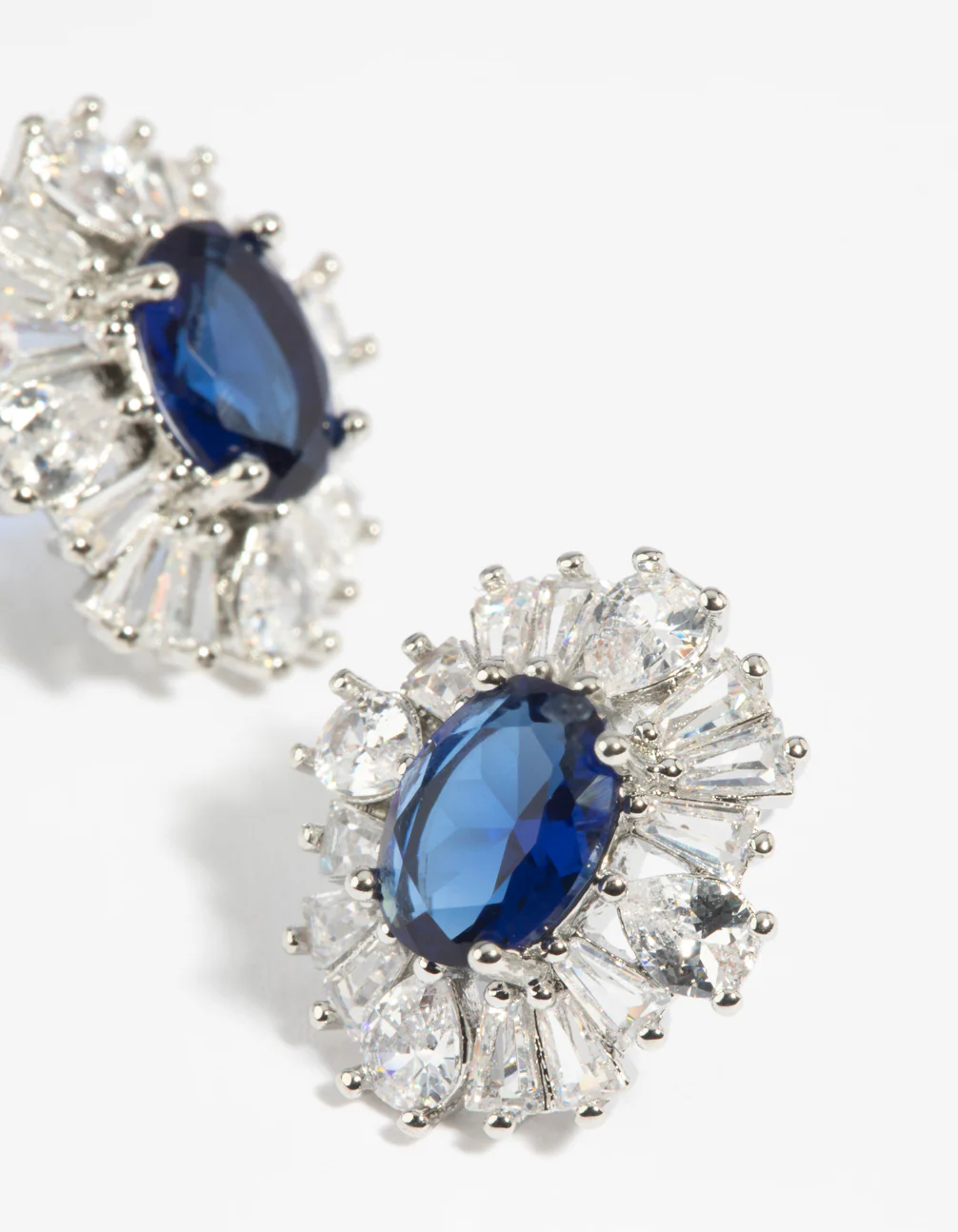 Diamond Simulant Sapphire Vintage Stud Earrings - Image 4