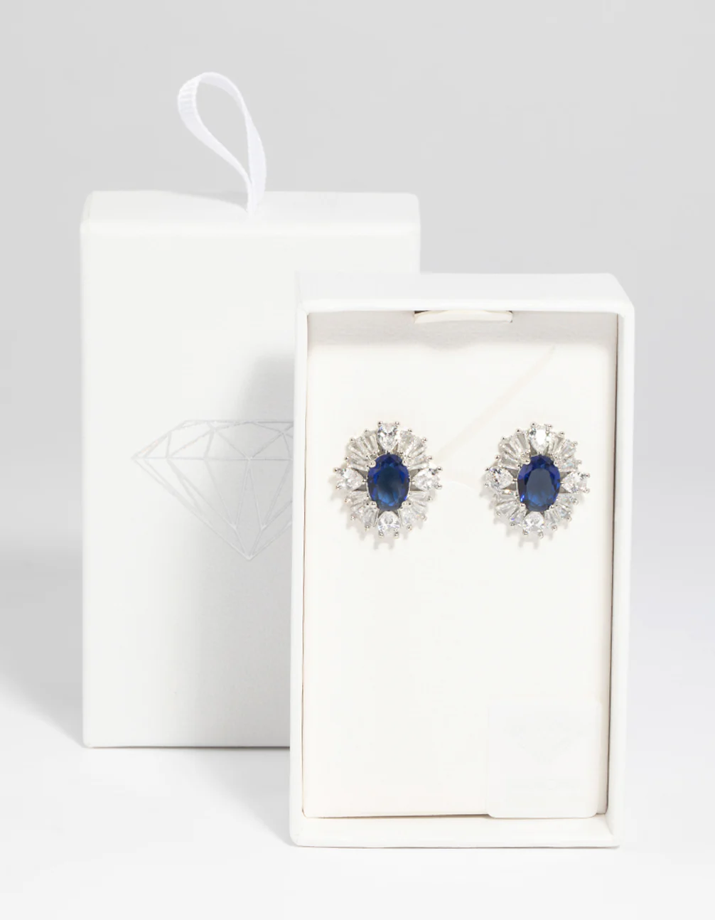 Diamond Simulant Sapphire Vintage Stud Earrings - Image 5