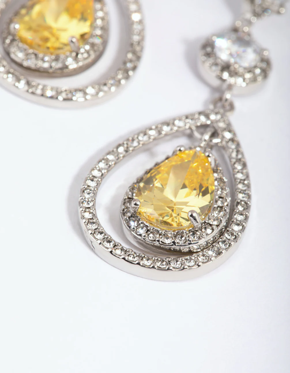 Rhodium Yellow Diamond Simulant Teardrop Earrings - Image 2