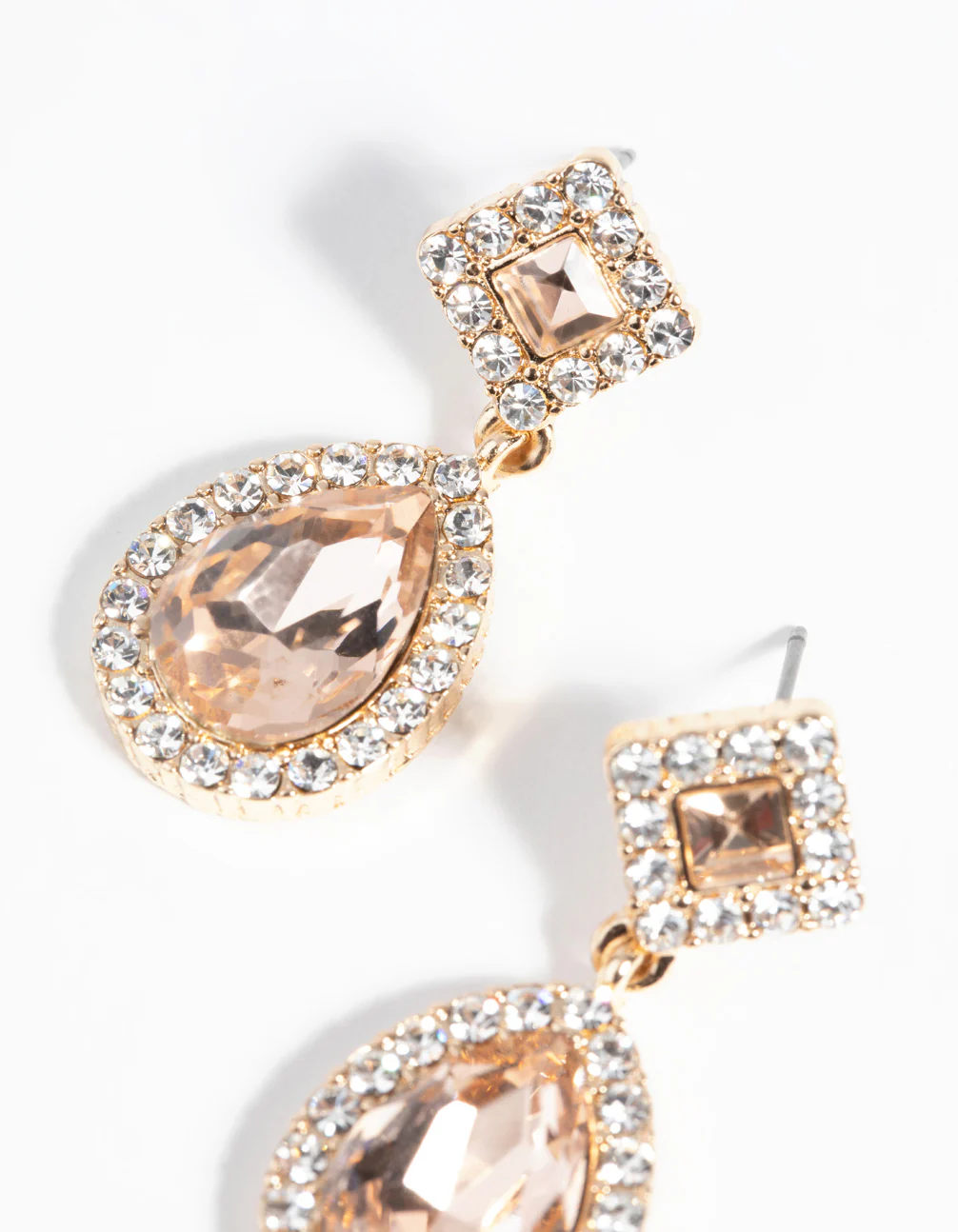 Gold Diamond Simulant Oval Drop Earrings - Image 2