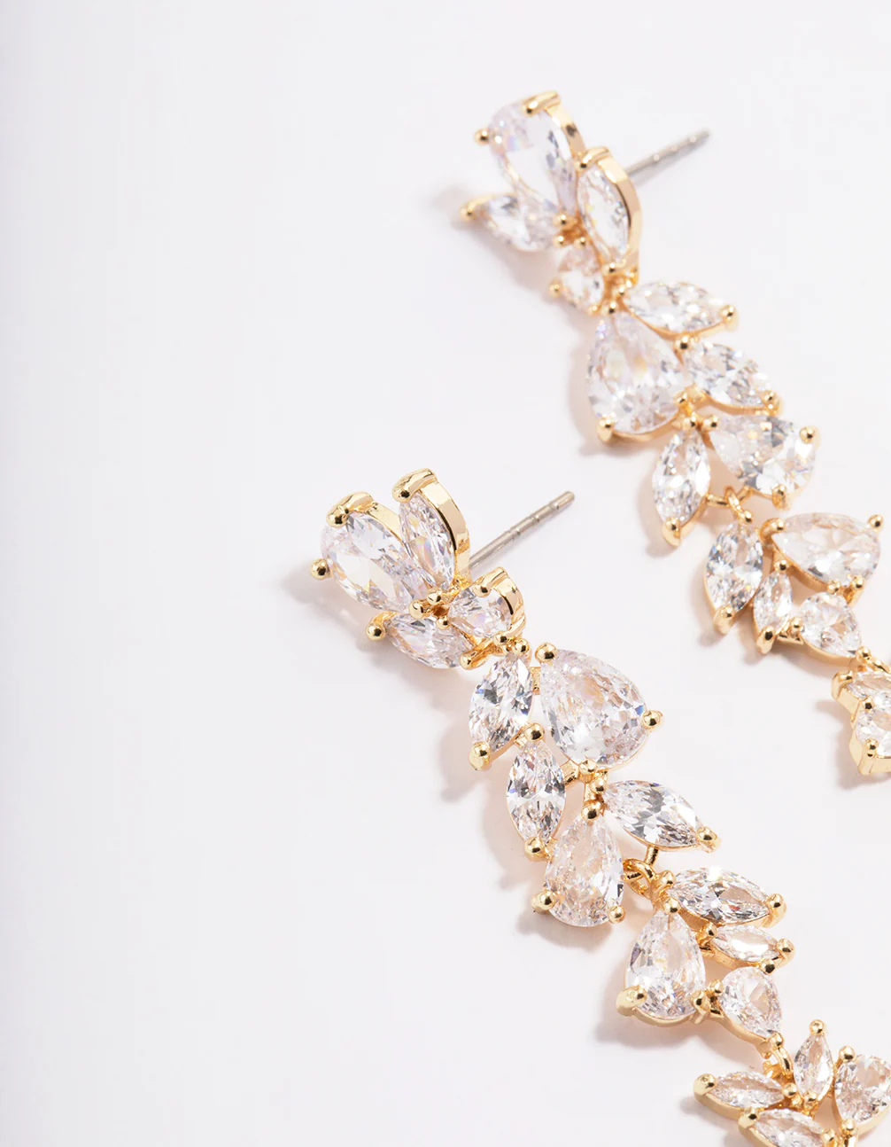 Diamond Simulant Gold Petal Drop Earrings - Image 2