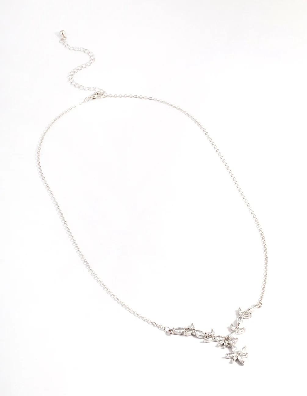 Silver Diamond Simulant Dainty Floral Necklace - Image 2