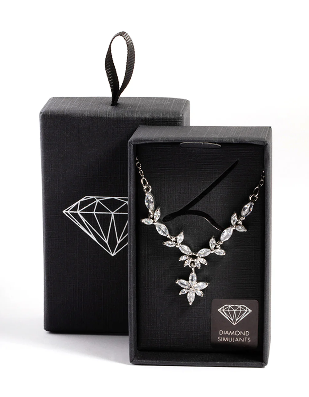 Silver Diamond Simulant Dainty Floral Necklace - Image 3