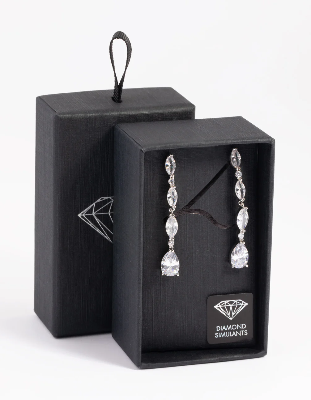 Silver Diamond Simulant Oval Drop Earrings - Image 3