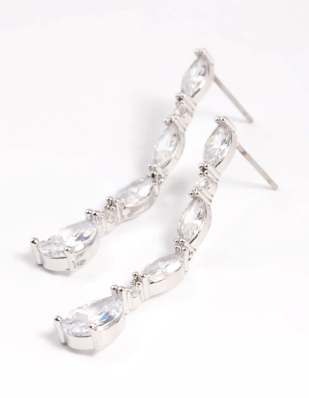 Silver Diamond Simulant Oval Drop Earrings - Image 4