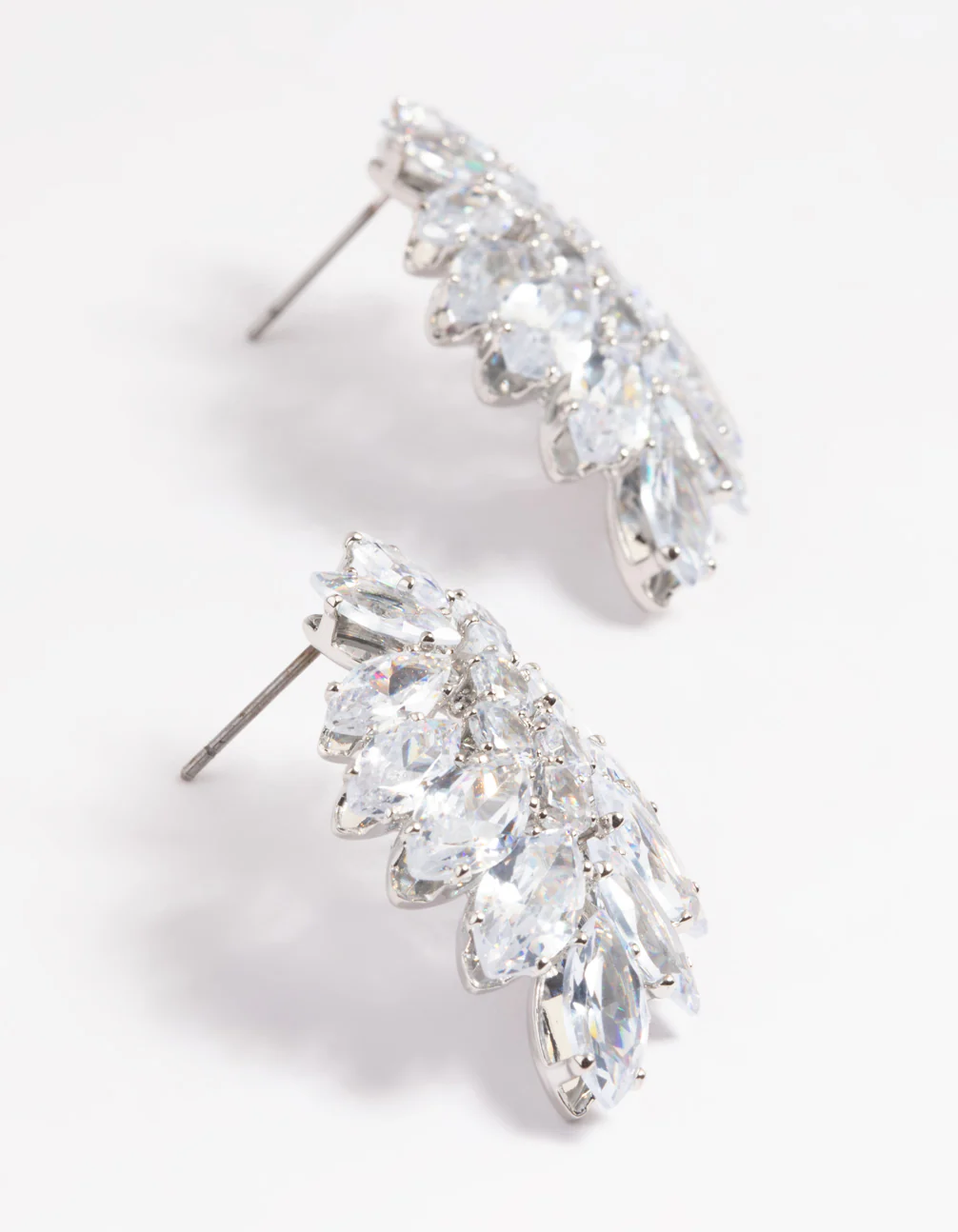 Silver Diamond Simulant Marquise Statement Earrings - Image 4
