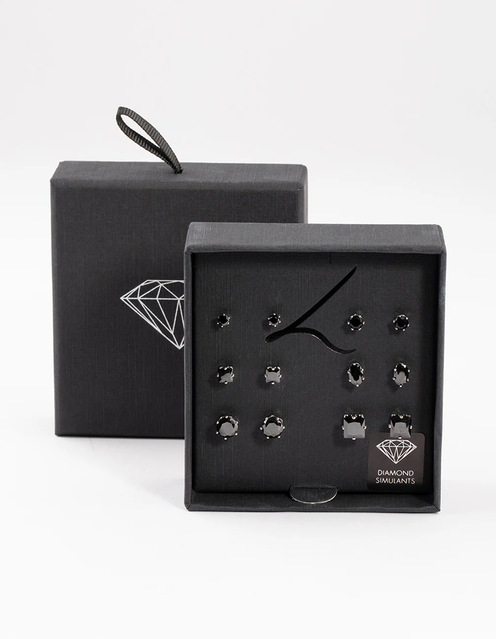 Silver Black Multi Stud Earrings Set 6-Pack - Image 4