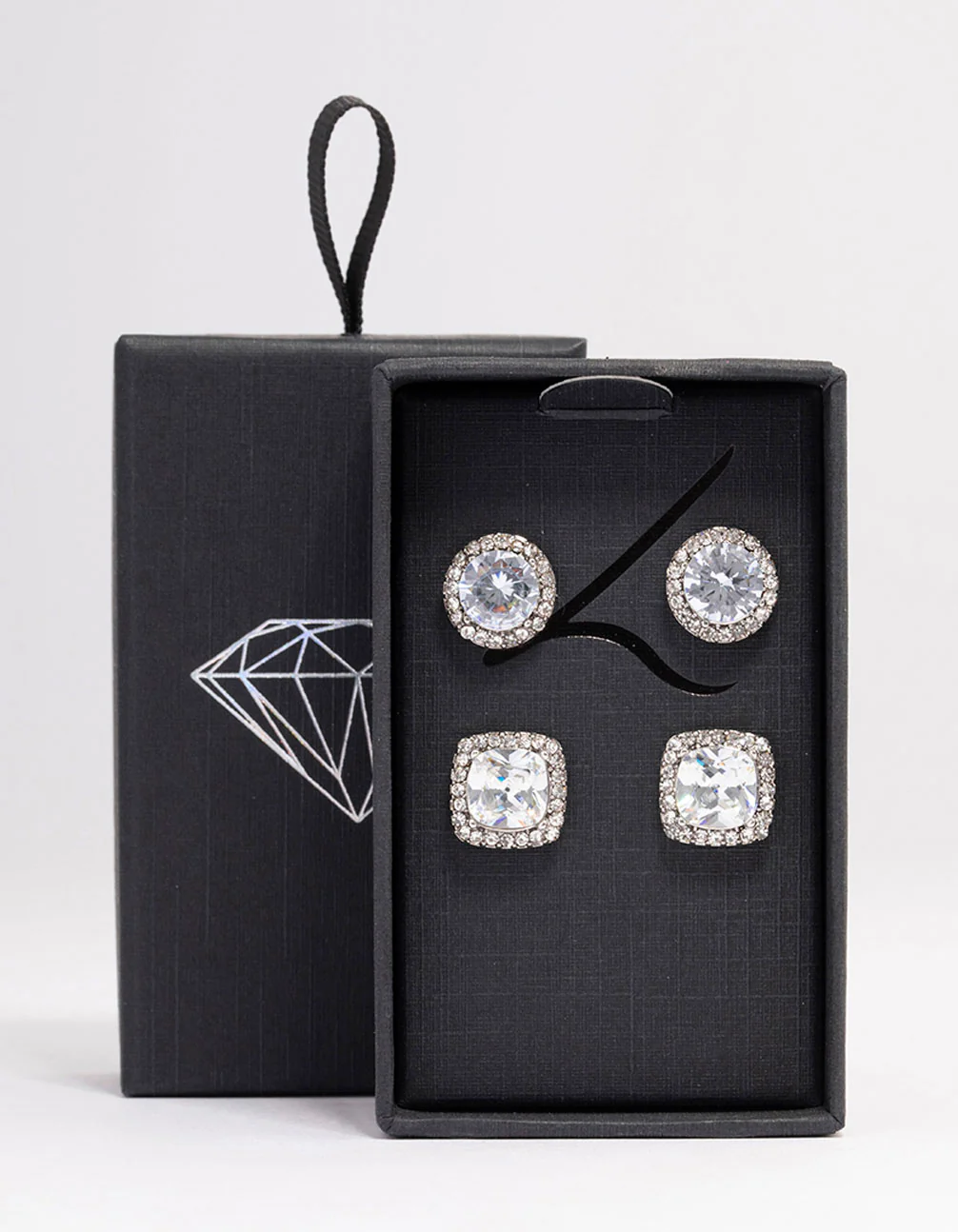 Silver Oval & Square Halo Earring Pack - Image 3