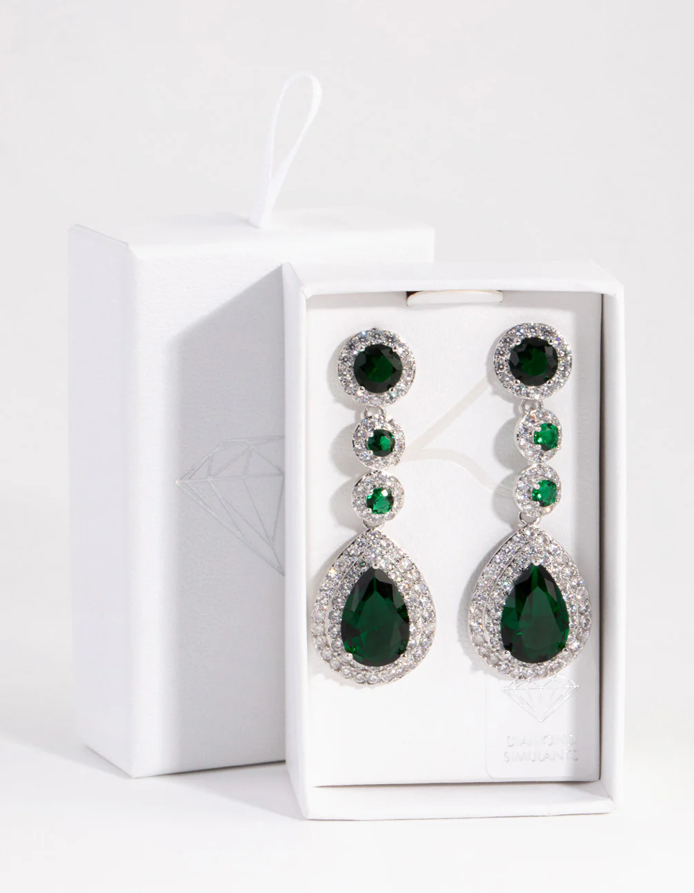 Rhodium Diamond Simulant Statement Pear Halo Drop Earrings - Image 3