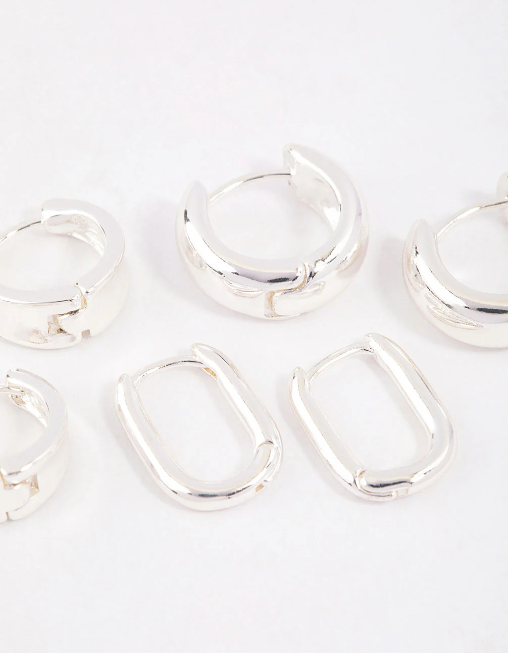 Silver Plated Brass Basic Huggie Earrings 6-Pack - Image 3