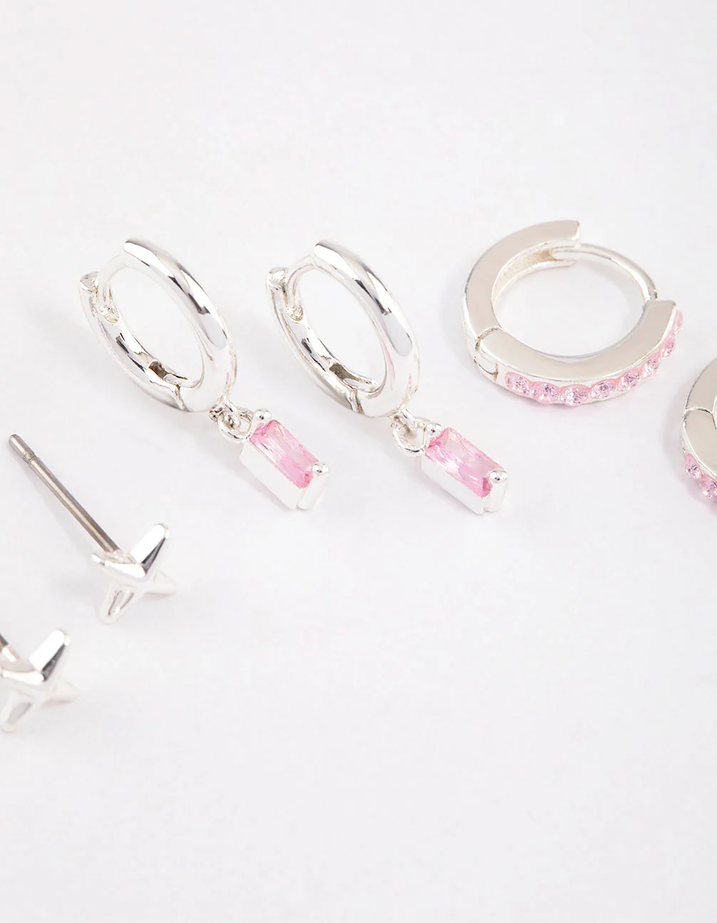 Silver Plated Brass Barbie Baguette Huggie Earrings 6-Pack - Image 3