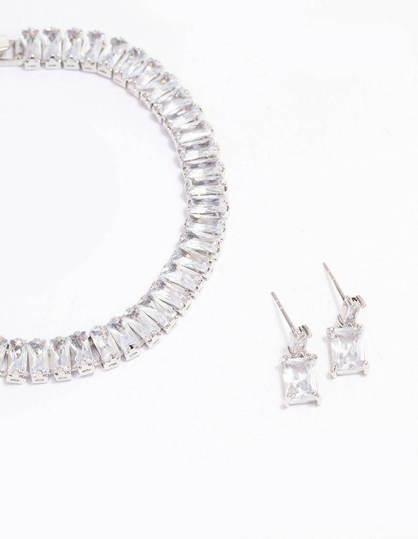Silver Cubic Zirconia Baguette Classic Jewellery Set - Image 2