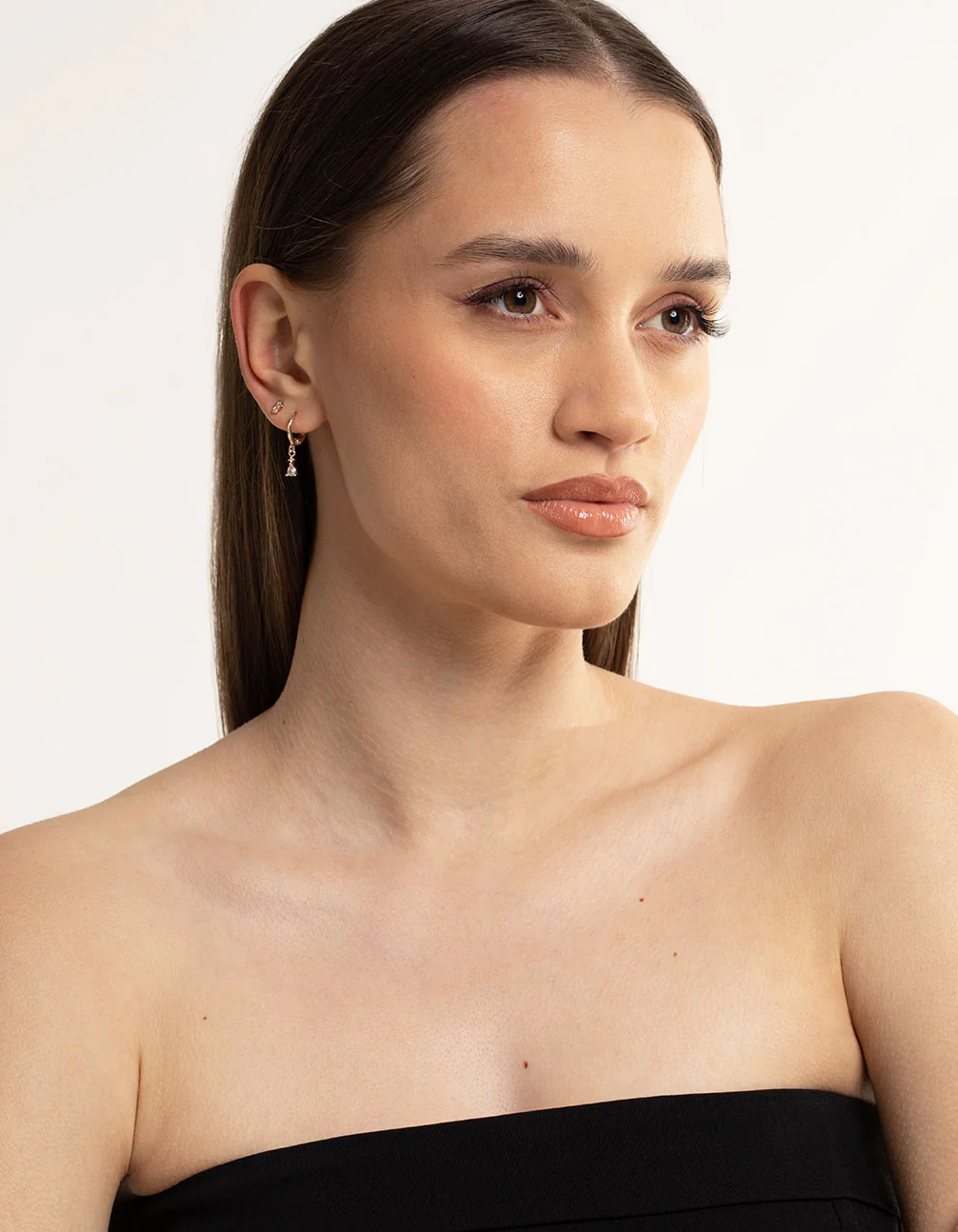 Rose Gold Plated Brass Crystal Pear Huggie Earrings 6-Pack - Image 3