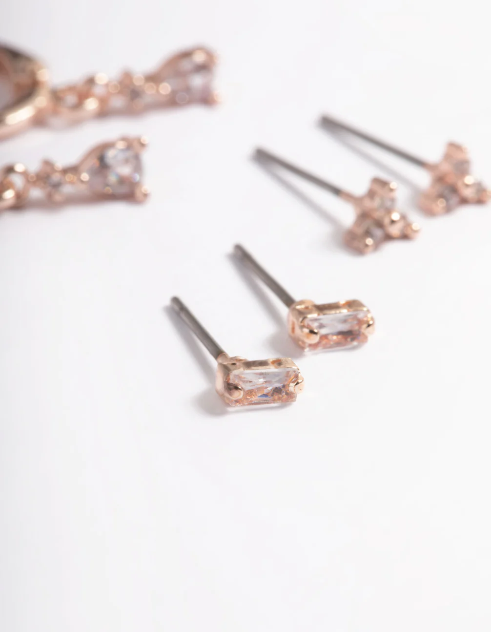 Rose Gold Plated Brass Crystal Pear Huggie Earrings 6-Pack - Image 4