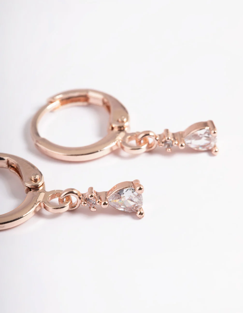 Rose Gold Plated Brass Crystal Pear Huggie Earrings 6-Pack - Image 5