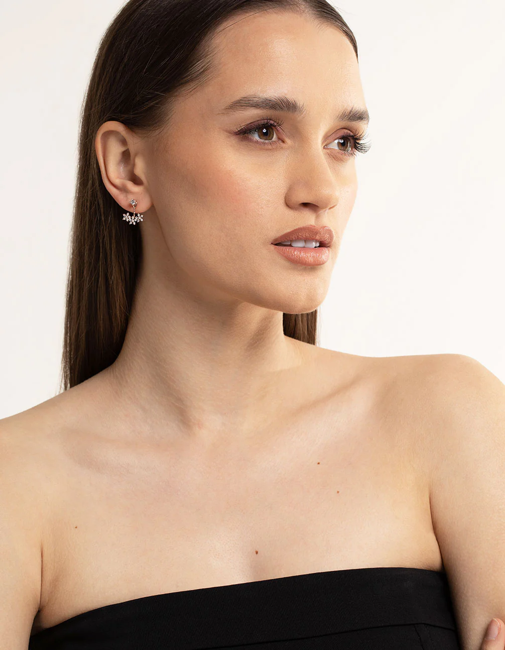 Rose Gold Plated Cubic Zirconia Flower Jacket Earring - Image 3