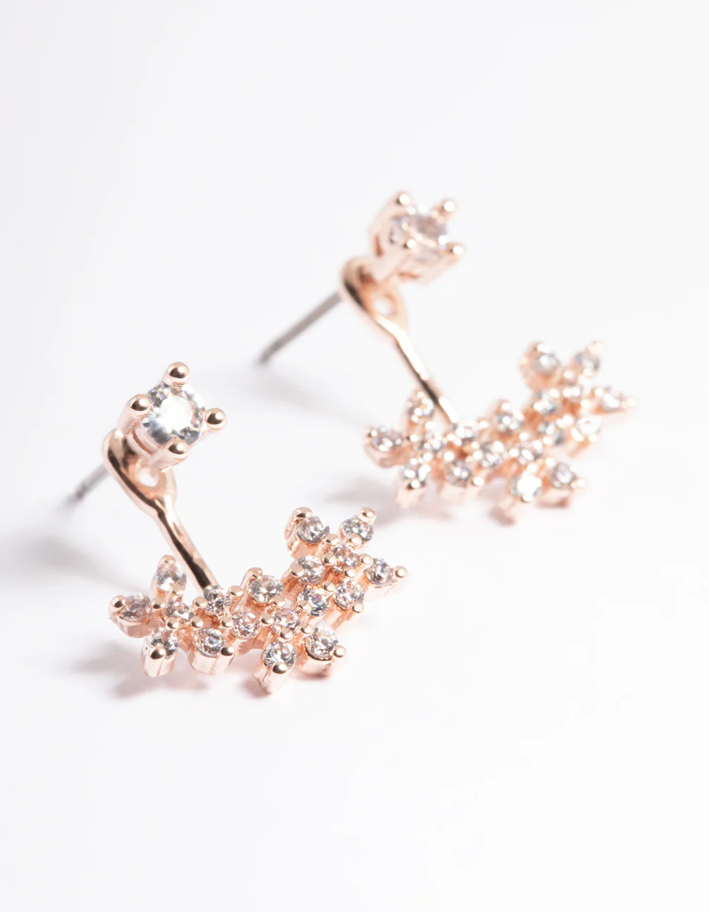 Rose Gold Plated Cubic Zirconia Flower Jacket Earring - Image 4