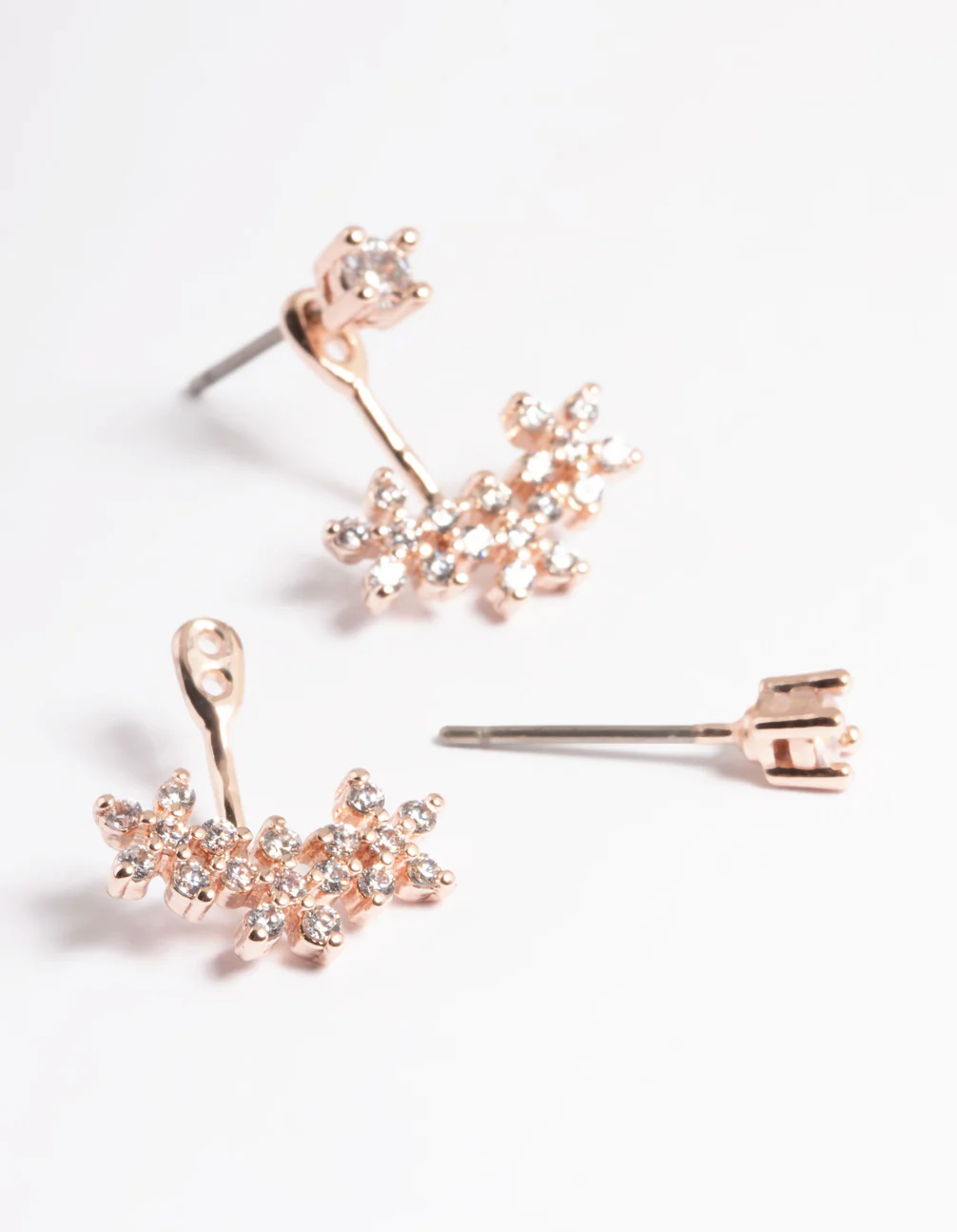 Rose Gold Plated Cubic Zirconia Flower Jacket Earring - Image 5