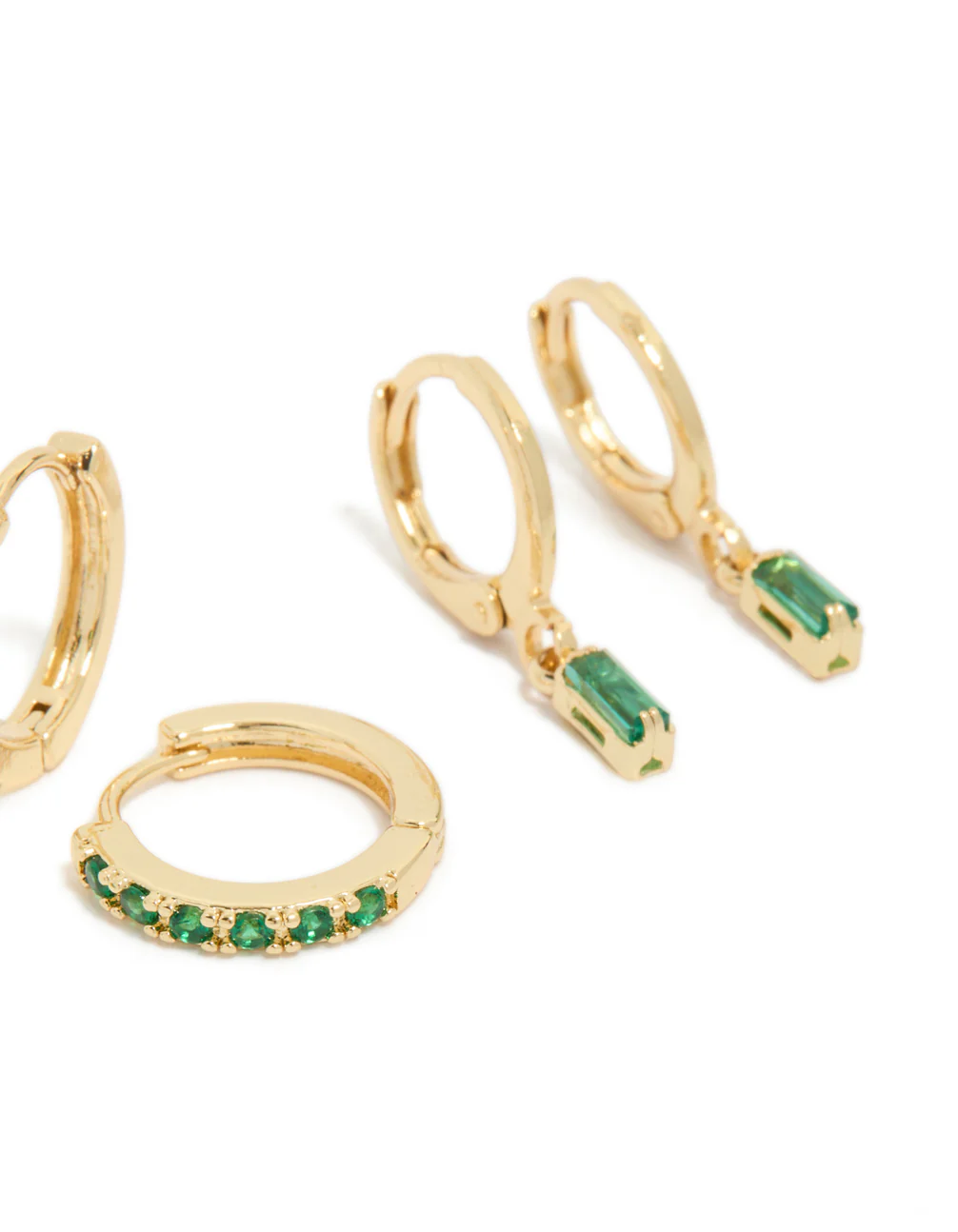 Gold Plated Brass Baguette Stud & Huggie Earring Pack - Image 5